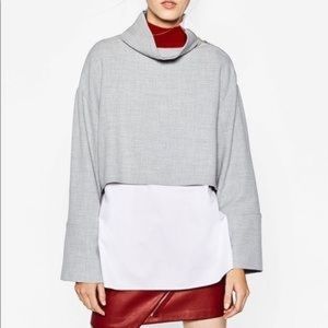 Zara Mock Neck ZIP Shoulder Layered Top